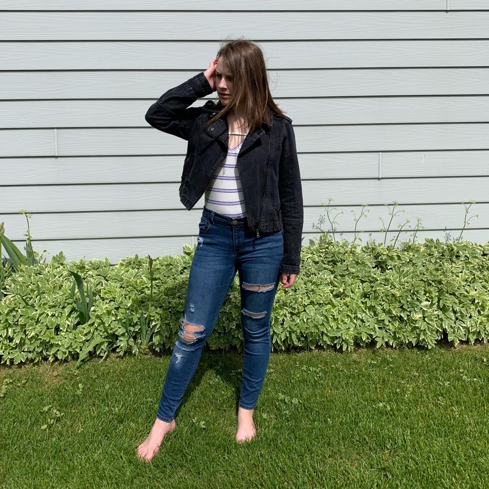Black distressed jean jacket